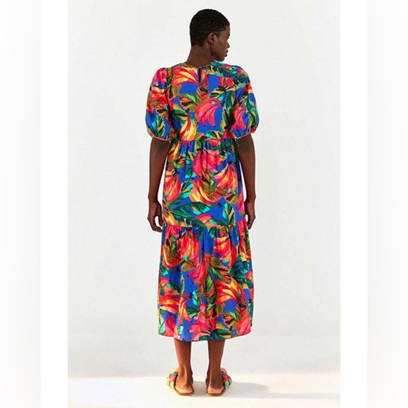 Farm Rio Blue Bananamix Puff Sleeve Midi Dress - Picture 7 of 8